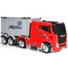 Costway 12V Ride-On Semi-Truck with Container for Kids of 3-8 Year Old-Red