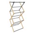 JVL Extendable Bamboo 3 Tier Concertina Clothes Airer 8m, Bamboo & Black