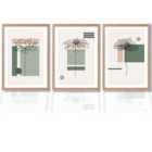 Artze Wall Art Set Of 3 Sketch Flowers With Sage Green And Beige Geometric Art Prints Size: A2 Oak Frames
