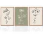Artze Wall Art Set Of 3 Green And Beige Minimal Floral Art Prints Size: A2 Oak Frames