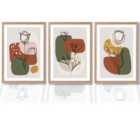 Artze Wall Art Floral Set Of 3 Autumn Boho Wall Art Prints In Orange And Green Size: A2 Oak Frames