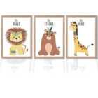 Artze Wall Art Nursery Tribal Lion Giraffe And Bear Prints Size: A2 Oak Frames