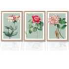 Artze Wall Art Vintage Flowers Honeysuckle, Peony Set Of 3 Wall Art Prints Size: A2 Oak Frames