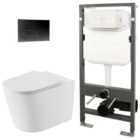 Corlea Easy Clean Wall Hung Toilet Pan with Slim Seat, 1140mm Frame & Square Black Flush Plate