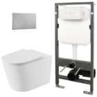 Corlea Easy Clean Wall Hung Toilet Pan with Slim Seat, 1140mm Frame & Round Chrome Flush Plate