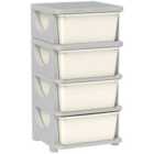HOMCOM Kids Storage Units with Drawers 4 Tier Chest Dresser Tower Cream