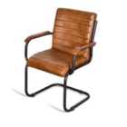 Elm Home And Garden Real Genuine Leather Dining Kitchen Chair Metal Frame Tan Brown With Arms