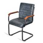 Elm Home And Garden Real Genuine Leather Dining Kitchen Chair Metal Frame Grey With Arms