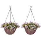 HOMCOM Artificial Flowers in Basket Set of 2 with 75 Leaves and 15 Flowers