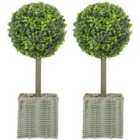 HOMCOM Set of 2 Artificial Plants, 50cm Faux Boxwood Topiary Balls, Green