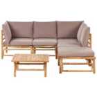 Beliani Garden Corner Sofa With Table 5 Seater Cerreto Left Hand Bamboo Wood Taupe