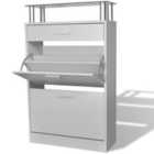 vidaXL Shoe Cabinet with a Drawer and a Top Glass Shelf Wood White