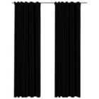 vidaXL Linen-Look Blackout Curtains with Hooks 2 pcs Black 140x225 cm