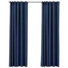 vidaXL Linen-Look Blackout Curtains with Hooks 2 pcs Blue 140x225 cm