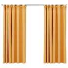 vidaXL Linen-Look Blackout Curtains with Hooks 2 pcs Yellow 140x175 cm