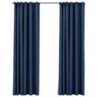 vidaXL Linen-Look Blackout Curtains with Hooks 2 pcs Blue 140x245 cm