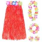 I LOVE FANCY DRESS Pack of 3 80cm Hawaiian Long Red Hula Skirt & Lei (Couple)