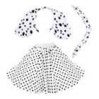 I LOVE FANCY DRESS White Polka Dot Skirt With Black Dots & Dalmatian Headband & Tail (One Size)