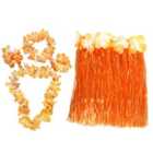 I LOVE FANCY DRESS Pack of 3 Orange Hawaiian Lei Set + Matching 40cm Skirt (Accessories)