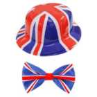 I LOVE FANCY DRESS Pack of 12 Union Jack Bowler Hat & Bow Tie Set (Accessories)