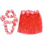 I LOVE FANCY DRESS Pack of 3 Red Hawaiian Lei Set + Matching 40cm Skirt (Accessories)