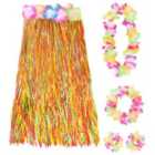 I LOVE FANCY DRESS Pack of 2 80cm Hawaiian Long Multicoloured Hula Skirt & Lei (Couple)