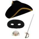 I LOVE FANCY DRESS Highway Rodent Accessory Set - Gold Trim Tricorn Hat 58cm, Mask & Sword (One Size)