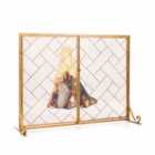 Costway 2-Panel Mesh Fireplace Screen with Double Magnetic Doors-Golden