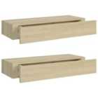 vidaXL Wall-mounted Drawer Shelves 2 Pcs Oak 60X23.5X10cm Mdf