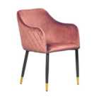 Life Interiors Single Verona Velvet Dining Chair Upholstered For Dining Room Kitchen Restaurant Office, Pink/gold