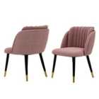 Life Interiors Set Of 2 Milano Velvet Dining Chairs Upholstered For Dining Room Kitchen Restaurant Office, Pink/gold