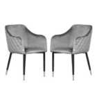 Life Interiors Set Of 2 Verona Velvet Dining Chairs Upholstered For Dining Room Kitchen Restaurant Office, Grey/silver
