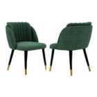 Life Interiors Set Of 2 Milano Velvet Dining Chairs Upholstered For Dining Room Kitchen Restaurant Office, Green/gold