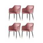 Life Interiors Set Of 4 Verona Velvet Dining Chairs Upholstered For Dining Room Kitchen Restaurant Office, Pink/gold