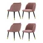 Life Interiors Set Of 4 Milano Velvet Dining Chairs Upholstered For Dining Room Kitchen Restaurant Office, Pink/gold