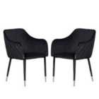 Life Interiors Set Of 2 Verona Velvet Dining Chairs Upholstered For Dining Room Kitchen Restaurant Office, Black/silver