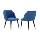 Life Interiors Set Of 2 Milano Velvet Dining Chairs Upholstered For Dining Room Kitchen Restaurant Office, Blue/gold
