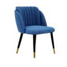 Life Interiors Single Milano Velvet Dining Chair Upholstered For Dining Room Kitchen Restaurant Office, Blue/gold