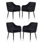 Life Interiors Set Of 4 Verona Velvet Dining Chairs Upholstered For Dining Room Kitchen Restaurant Office, Black/silver