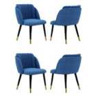 Life Interiors Set Of 4 Milano Velvet Dining Chairs Upholstered For Dining Room Kitchen Restaurant Office, Blue/gold