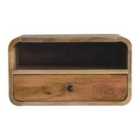 Artisan Furniture Solid Wood Large Oak-ish Curve Floating Bedside, 1 Drawer and Open Slot, Beige