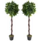 Artificial Topiary Bay Laurel Trees Pair 120Cm Trunk