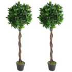 Pair Of 120Cm (4Ft) Twist Natural Artificial Topiary Bay Laurel Ball Trees