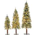 Costway Artificial Xmas Tree Set of 3 with PVC Branch Tips and Warm White LED Lights
