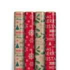 Eurowrap 3M Printed Assorted Kraft Christmas Gift Wrap - One Roll
