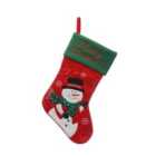 Festive 40cm Red Fleece Stocking - Waving Snowman