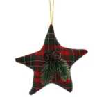 Festive 15cm Hanging Fabric Tartan Green/Red Star-Foliage