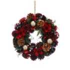 Festive 30cm Red Flowers/Cones/Gold Cones/Balls Wreath