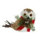 Festive 20cm Brown/White Bristle Owl - Red Scarf