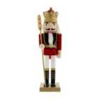 Festive 30cm Wooden Nutcracker With Gold Crown / Staff